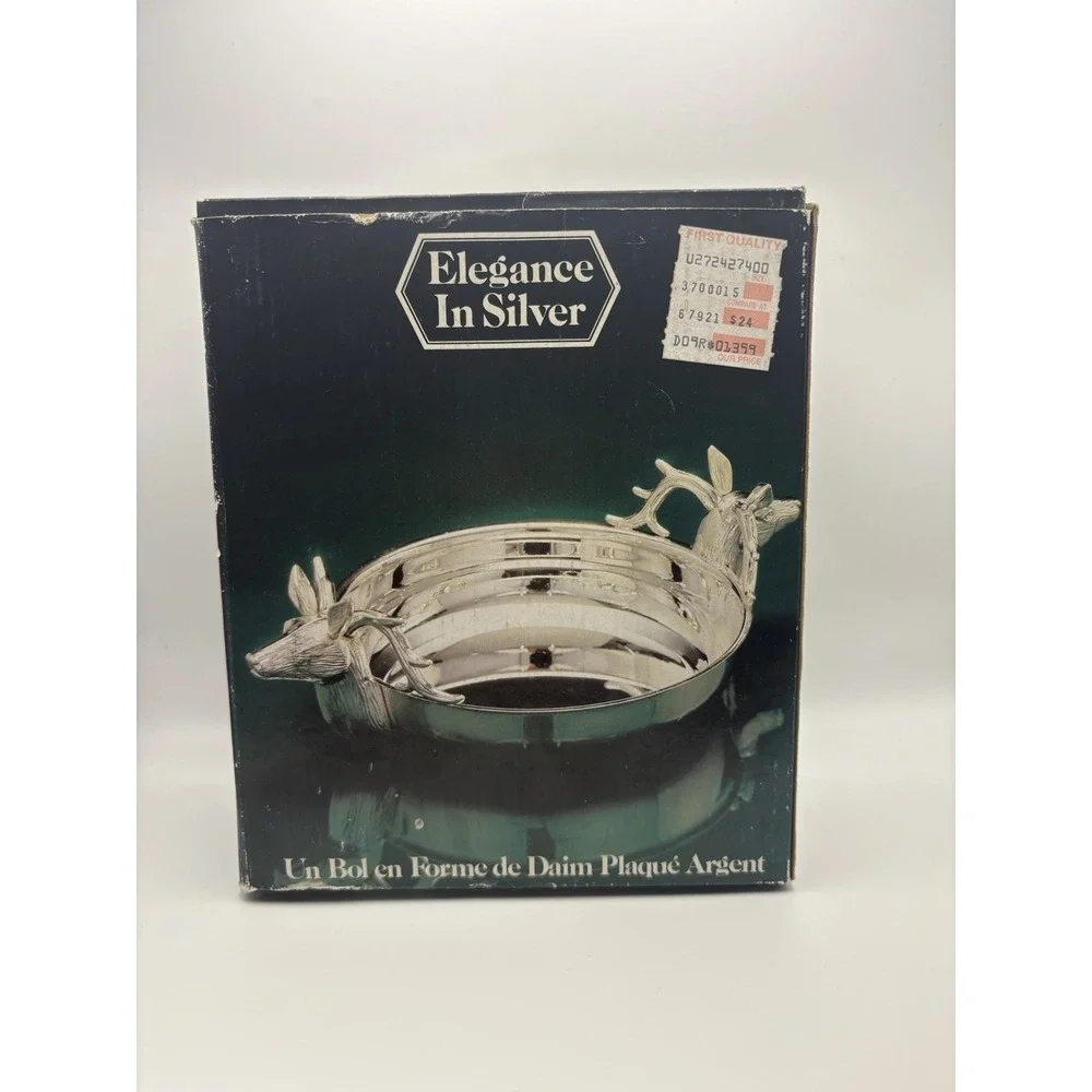Vintage Elegance In Silver Stag Deer Head Silver Plate Bowl‎ with Box